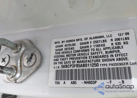 2010 Honda Accord 3.5 Ex-L from USA, damaged, VIN 5KBCP3F85AB011250